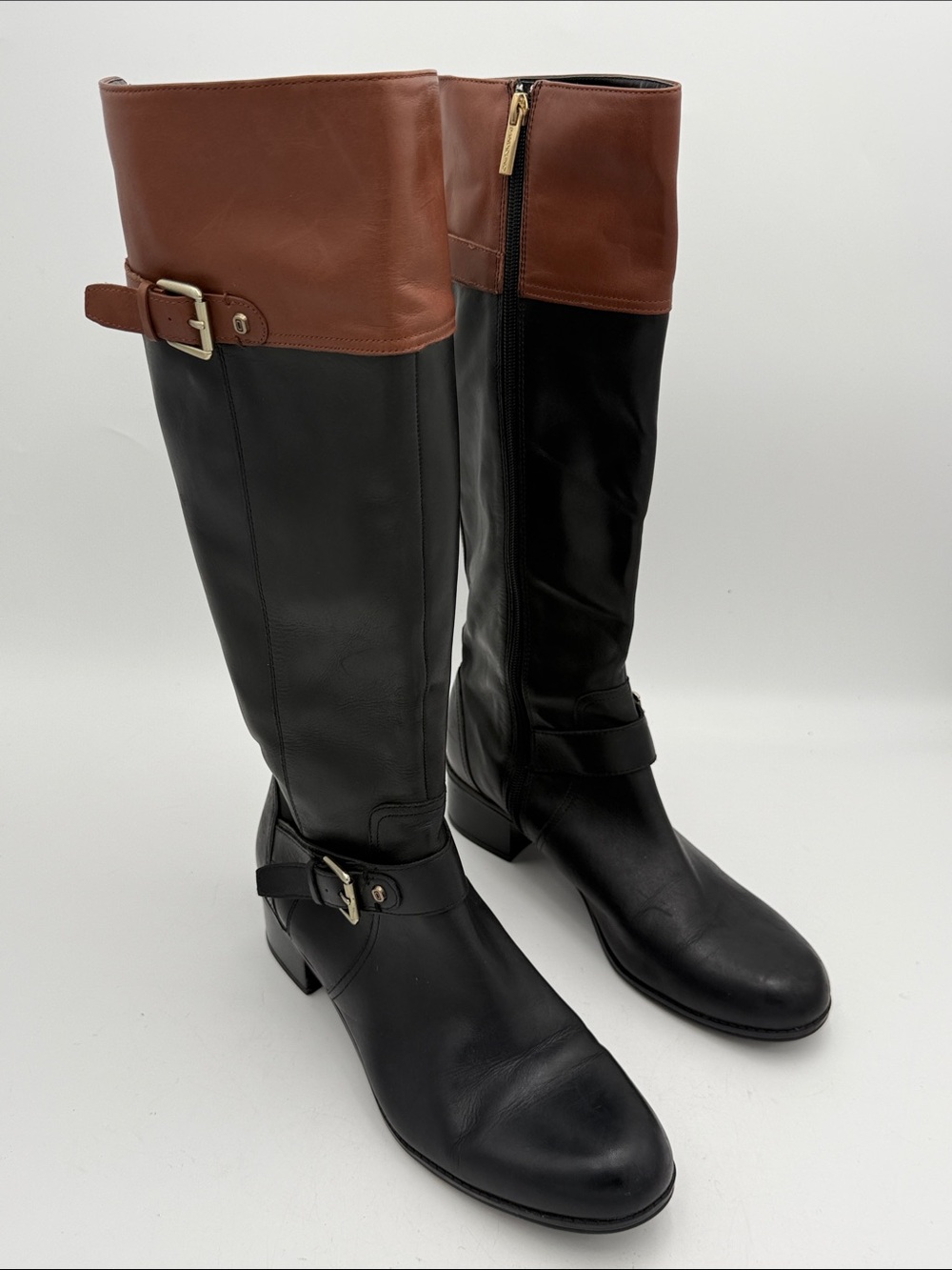 Bandolino Women  Black Brown Tall Riding Boots leather 11M fall winter Y2K retro